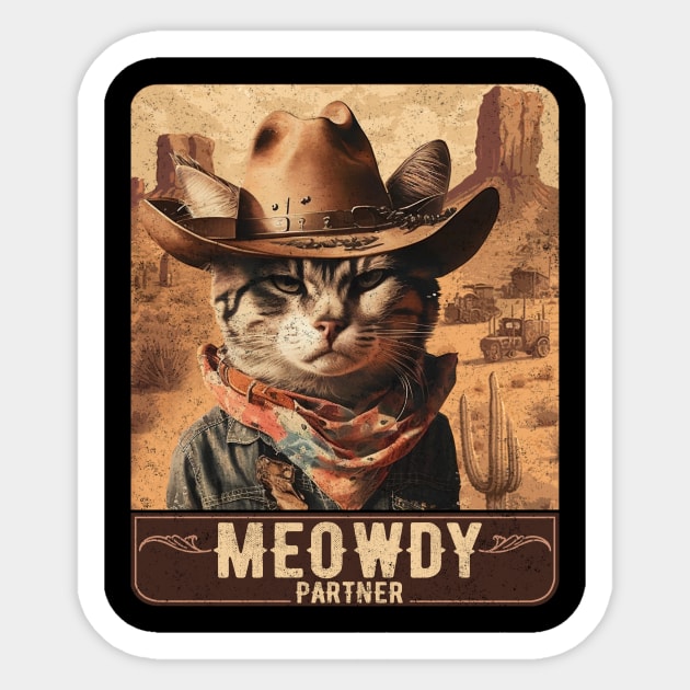 Meowdy Partner Country Music Meowdy Funny Music Cat Cowboy Hat Sticker by Lisa L. R. Lyons